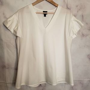 Worthington White Ruffle Sleeve V-neck Blouse L